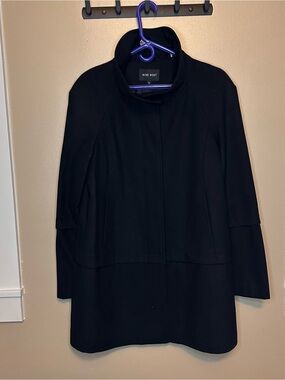 Nine West Black Long Sleeve Wool Coat with Stand Collar